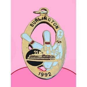 Vintage 1992 IWBA Burlington Womens Bowling Charm Pendant Enamel Ball Pins Alley